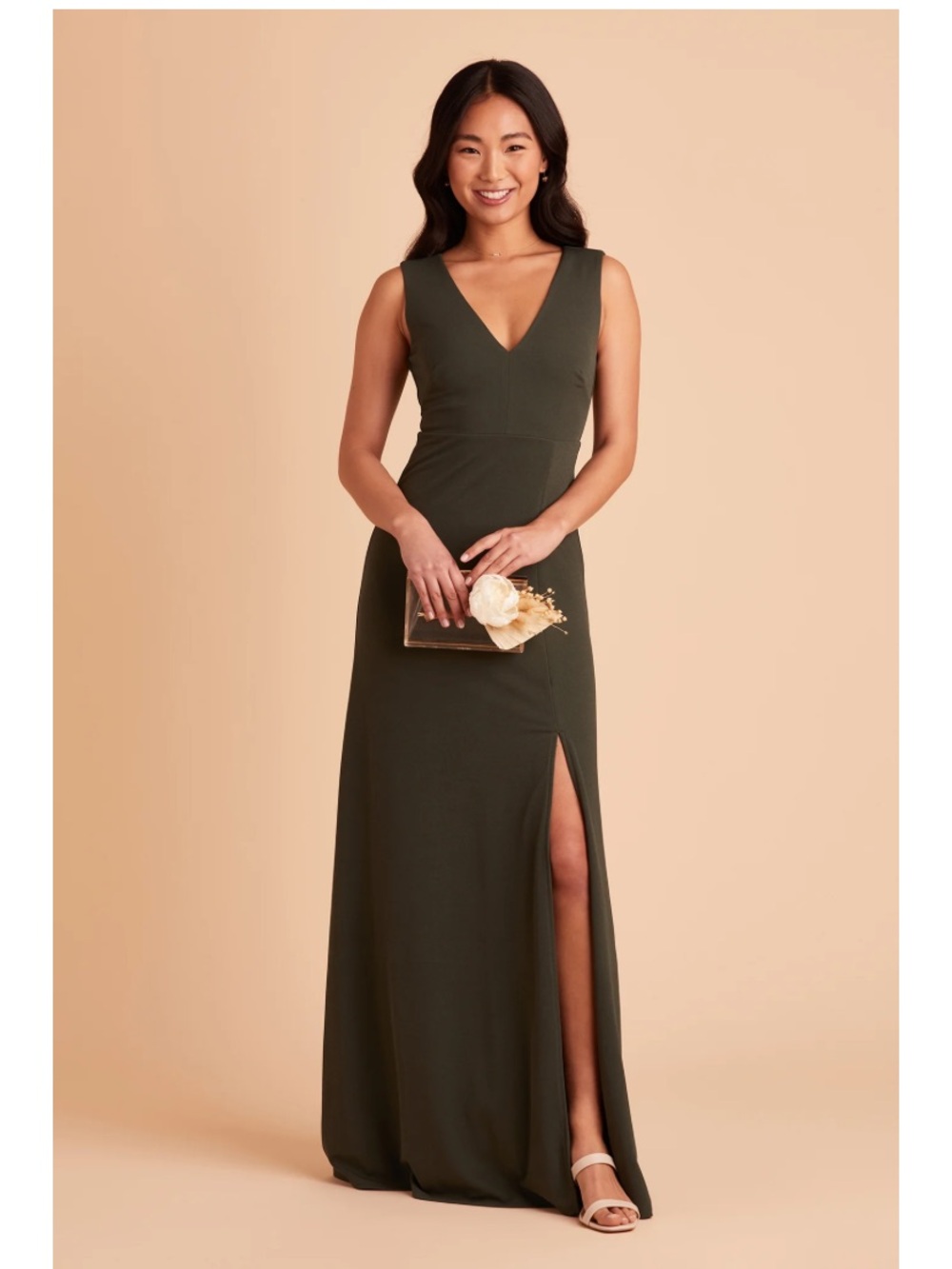 Birdy Grey Olive Green V-Neck Sleeveless Maxi Dress with Side Slit